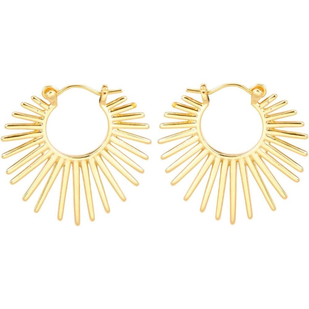 Women's Gold Sunburst Style Hinged Hoop Earrings Trendy Statement Chunky